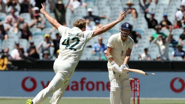 Cameron Green reacts after taking the final wicket of the Ashes. Picture: AFP Images