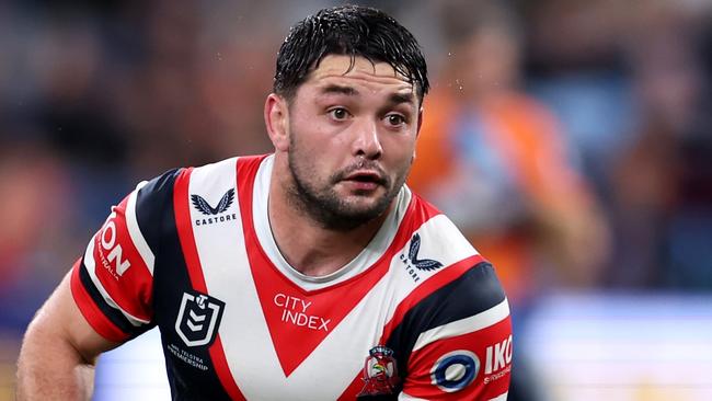 SYDNEY, AUSTRALIA - AUGUST 26:  Brandon Smith of the Roosters runs with the ball during the round 26 NRL match between Sydney Roosters and Wests Tigers at Allianz Stadium on August 26, 2023 in Sydney, Australia. (Photo by Matt King/Getty Images)