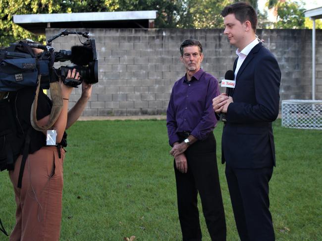 Electoral officer Geoff Bloom gets ready to cross live to the Today Show. Picture: Jason Walls