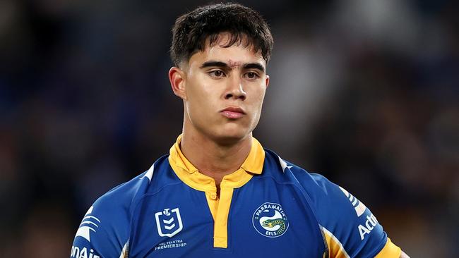 SYDNEY, AUSTRALIA - JUNE 10: Blaize Talagi of the Eels reacts at full-time during the round 14 NRL match between Canterbury Bulldogs and Parramatta Eels at Accor Stadium, on June 10, 2024, in Sydney, Australia. (Photo by Brendon Thorne/Getty Images)