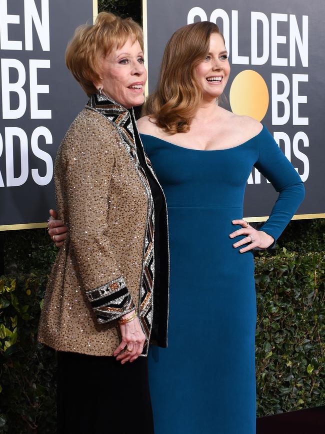 Comedy legend Carol Burnett and Golden Globe nominee Amy Adams. Picture: AFP