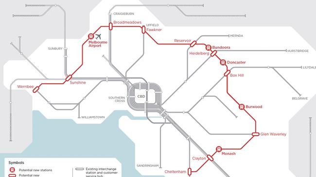 Map of proposed Suburban Rail Loop. Image: Supplied