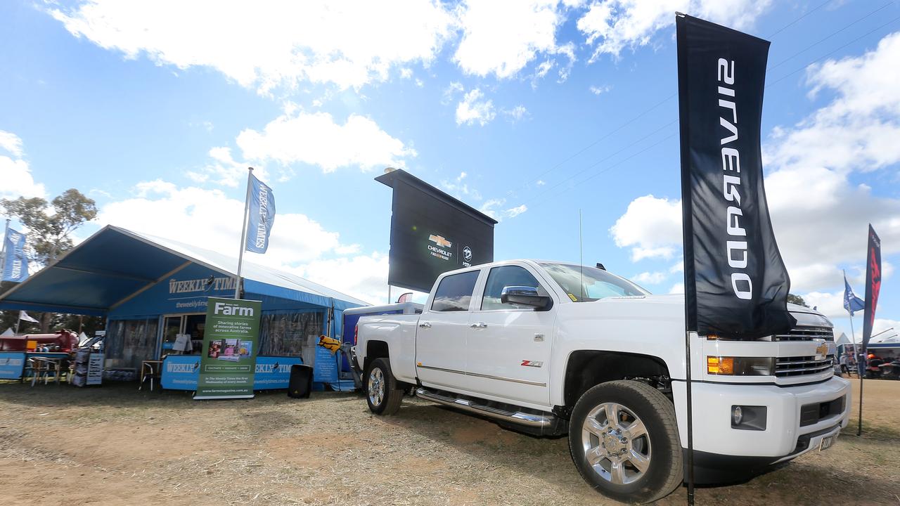 The Weekly Times site, featuring the Chevrolet Silverado, at the Henty Machinery Field Days. Picture: Yuri Kouzmin