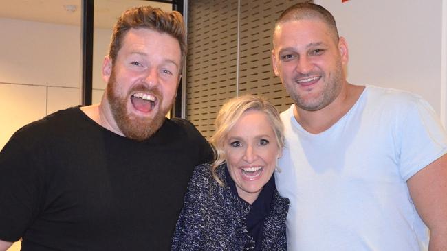 Nick Cody, Fifi Box and Brendan Fevola at The Fox's Comedy Fest at the Fox Rooftop. Picture: Fiona Byrne