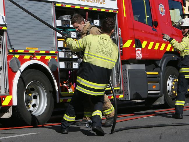 Generic Image of South Australian Metropolitan Fire Service Vehicle. SA Fire Fighters, MFS Fire Rescuers, Detectives and Police attend a Unit Fire at number 1/2 Torrens Square Glenelg. The force of the blaze appears to have blown out the bottom floor unit window facing east. (AAP/Emma Brasier)