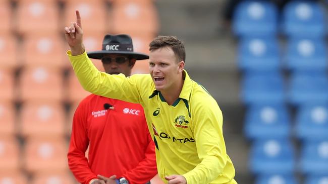 Matthew Kuhnemann celebrates a wicket during the ODI series. Picture: Buddhika Weerasinghe/Getty Images