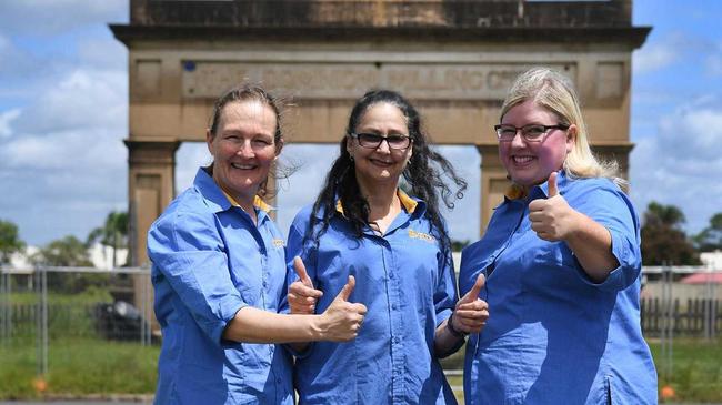 Arch de Triumphe - (L) Anna Chilton, Tina Souvlis and Claire Preston have won in their campaign to preserve the flour mill archway. Photo: Cody Fox. Picture: Cody Fox