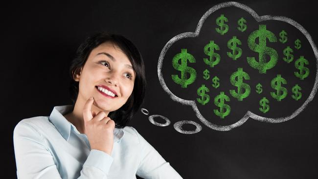 Woman thinking about Money high quality studio shot; tax countdown generic