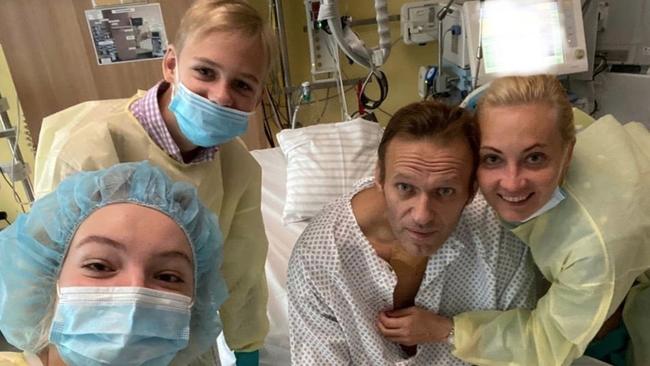 Navalny recovers from his poisoning in a Berlin hospital surrounded by his wife and children on September 15, 2020. Picture: Alexey Navalny Instagram Account / Handout/Anadolu Agency via Getty Images