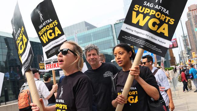 Writers Guild of America (WGA) strike on the streets of New York on May 16. Picture: Michael M. Santiago/Getty Images/AFP