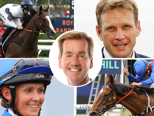 Ray Thomas (inset) says trainer Bjorn Baker (top right) has a hot hand today, with Overpass (top left) in the Group 1 Winterbottom Stakes at Ascot and Arapaho (bottom right), to be ridden by Rachel King (bottom left), in the Group 2 Zipping Classic at Caulfield.