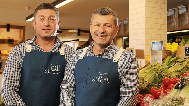 Brothers Nektarios and Nick Nikitaras at their West Hobart Hill Street Grocer store. Picture: MATHEW FARRELL