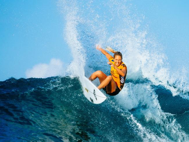 Stephanie Gilmore in action on the World Surf League Championship Tour in Bali. Picture:. EPA/ED SLOANE