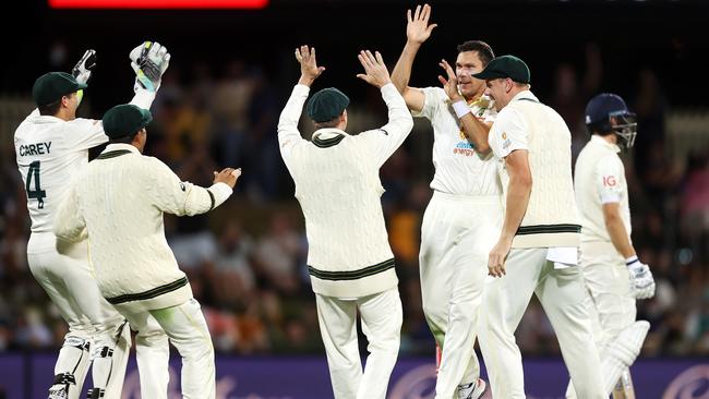 Boland celebrates after taking another English wicket. Picture: Mark Kolbe - CA/Cricket Australia via Getty Images