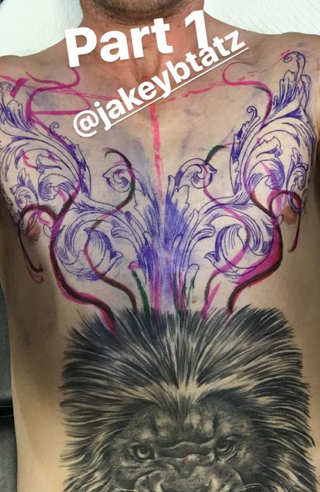 Jake Stringer's new tattoo in the making. Picture: Instagram