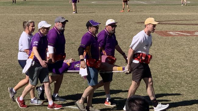 Jahd Anderson was flattened in the opening minute of the GDFL grand final. Picture: Dan Batten.