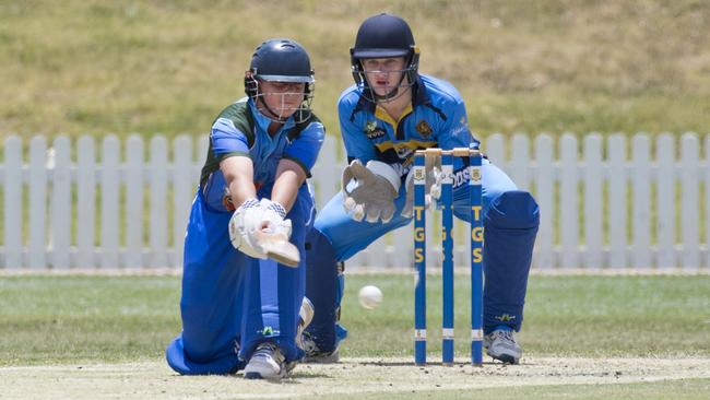 Rex Tooley bats for Darling Downs and South West Queensland against Northern Suburbs in a Lord Taverners Competition match at TGS Mills Oval. Picture: Nev Madsen.