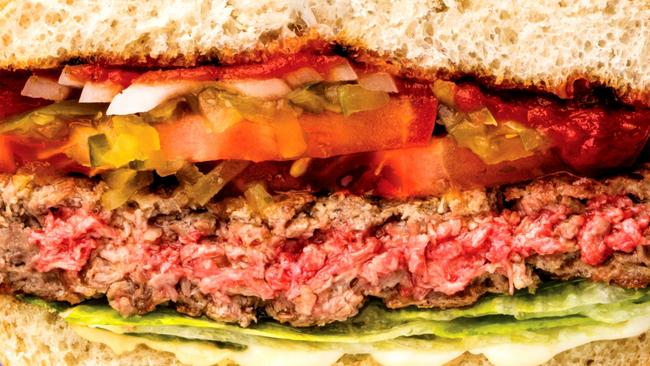 Impossible Foods’ Impossible Burger, complete with beetroot-coloured ‘blood’.