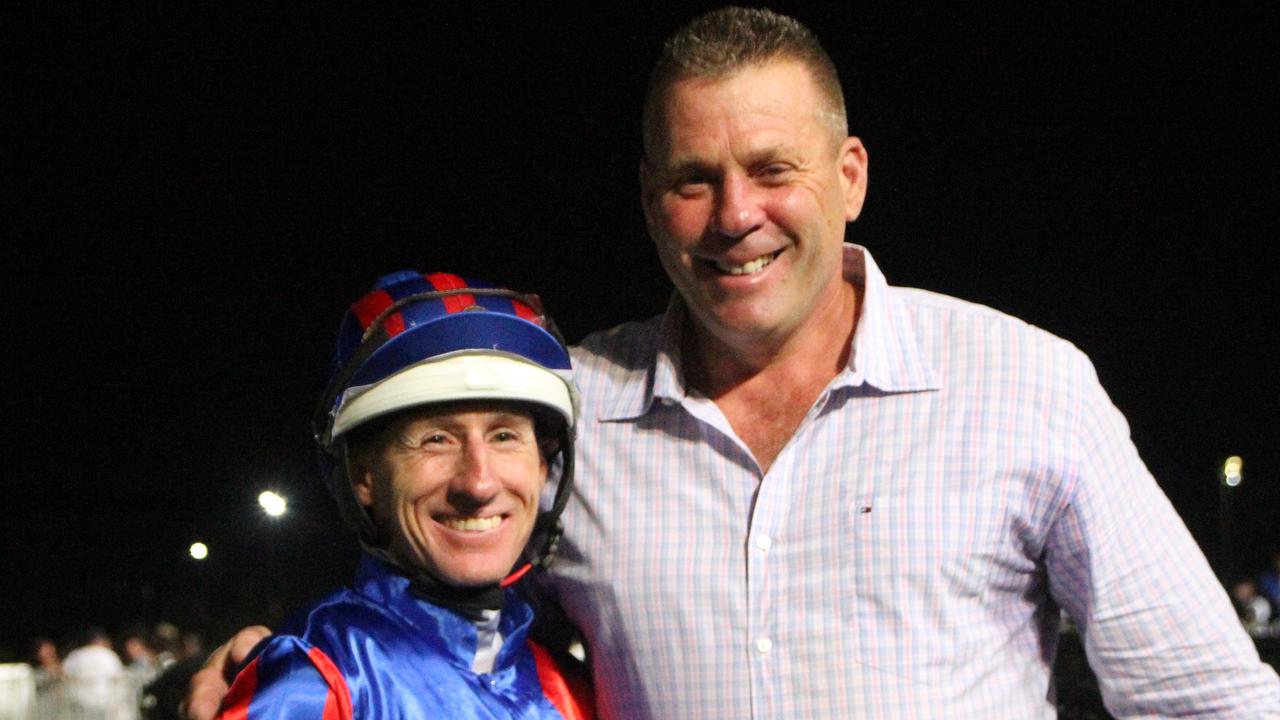 Trainer Brett Partelle and jockey Willie Pike combine with Commander Bell at Kensington on Wednesday. Picture: Grant Guy