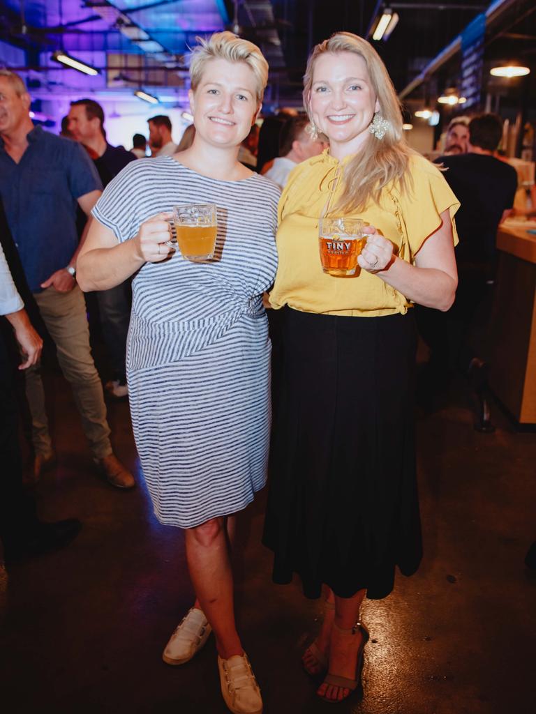 Kate Robinson, Judy Higgins at the Tiny Mountain Brewery opening in Townsville. Picture by Kaine Constantine. Socials: Damien Anthony Rossi