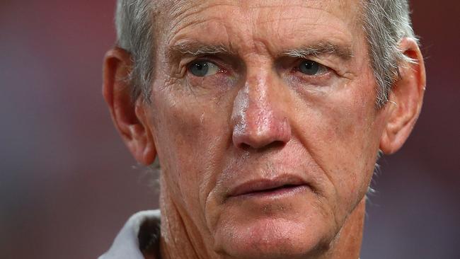 BRISBANE, AUSTRALIA — DECEMBER 02: England coach Wayne Bennett looks on during the 2017 Rugby League World Cup Final between the Australian Kangaroos and England at Suncorp Stadium on December 2, 2017 in Brisbane, Australia. (Photo by Chris Hyde/Getty Images)