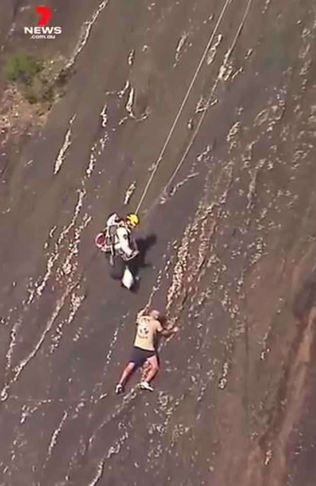 A man has been rescued off the side of Mt Beerwah in the Sunshine Coast hinterland on June 6. Picture: Channel 7 News