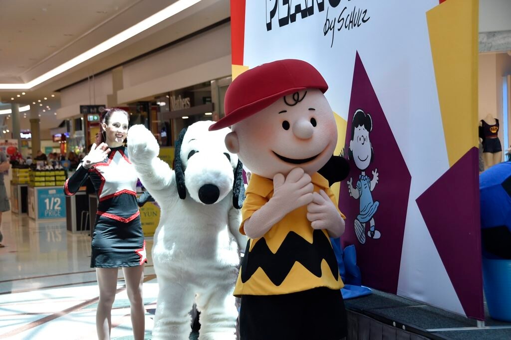 Charlie Brown and Snoopy are part of school holiday activities at Grand Central. . Picture: Bev Lacey