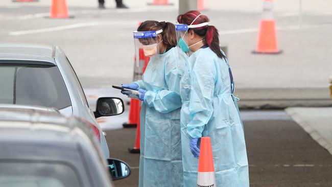 A large Covid-19 testing site has been set up beside the Palais Theatre in St Kilda. Picture: NCA NewsWire / David Crosling