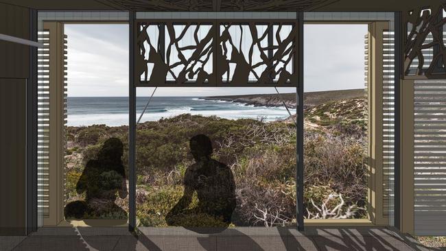 Some of the “sleeping pods” would overlook Sanderson Bay. Pictures: Australian Walking Company