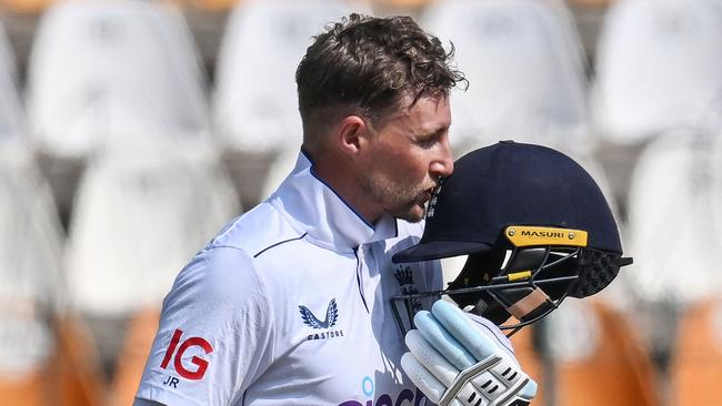 Joe Root celebrating a double-century in Pakistan last October. (Photo by Aamir QURESHI / AFP)