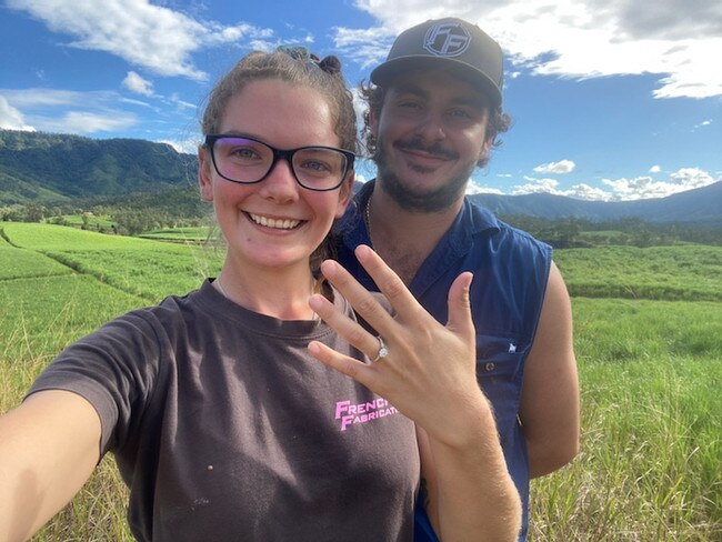 Mark Bugeja and his fiancee Karlee Shaw got engaged at his family's sugarcane farm in the Pioneer Valley, west of Mackay, earlier in 2022. The property will be seized and flooded by the Queensland state government if a proposed pumped hydro project goes ahead.