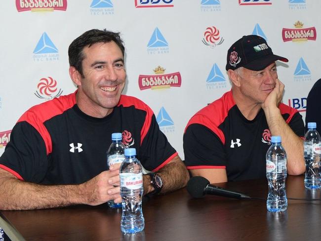 Former Reds coach Richard Graham (left) with Georgia head coach Jamie Joseph. Picture: Twitter