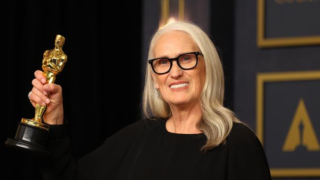 Jane Campion celebrates her best director Oscar. Picture: Getty Images