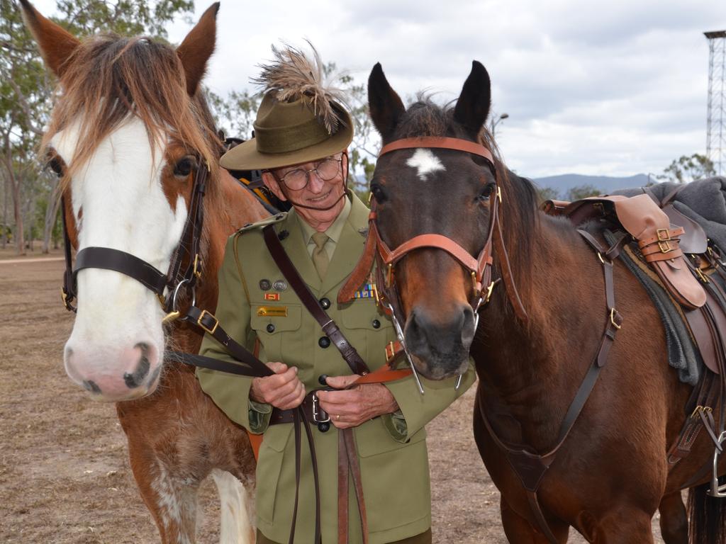 27th Light Horse Regiment Incorporated rider Lester Mengel, 73, with Gabriel and Socks.