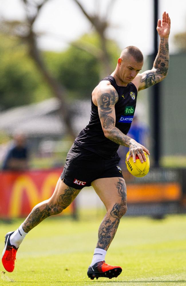 Dustin Martin training at Wonthaggi Recreation Reserve on Wednesday. Picture: Richmond FC