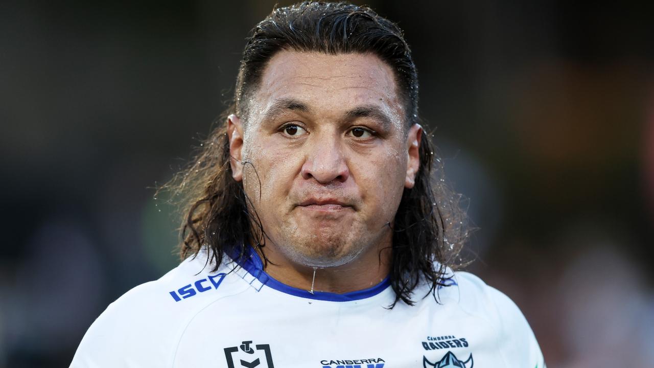 SYDNEY, AUSTRALIA - JUNE 23: Josh Papalii of the Raiders looks on during the round 16 NRL match between Wests Tigers and Canberra Raiders at Campbelltown Stadium, on June 23, 2024, in Sydney, Australia. (Photo by Matt King/Getty Images)