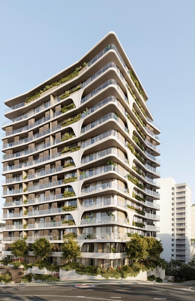 Artist impression of the $200m Radia tower at Rainbow Bay which has been put forward by Paul Gedoun's S&amp;S Projects. Picture: Supplied