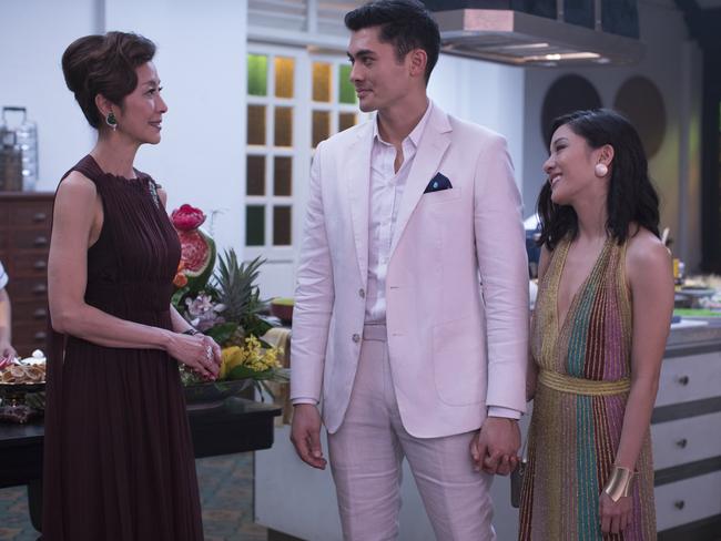 Michelle Yeoh, Henry Golding and Constance Wu in Crazy Rich Asians.