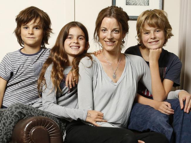 Emily Lawrence Gazal pictured with her three kids, Xander 12, Tresi 10 and Milo 8. Picture: David Swift