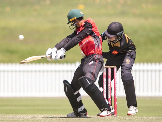 Former Blacktown all-rounder Vivaan Bhosale has made an immediate impact at Norths, seen here cutting against Sydney in R2. Pics by Julian Andrews