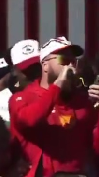 Travis Kelce belts a tune during Super Bowl celebrations