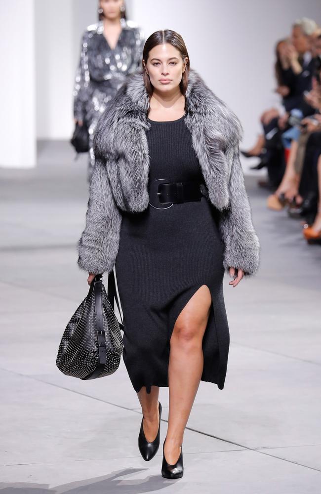 Ashley Graham and Bella Hadid walk the runway during the Michael Kors Collection Fall 2017 fashion show at Spring Studios on February 15, 2017 in New York City. Picture: Getty