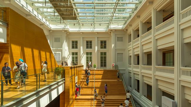 The glass atrium of the impressive Singapore National Gallery.