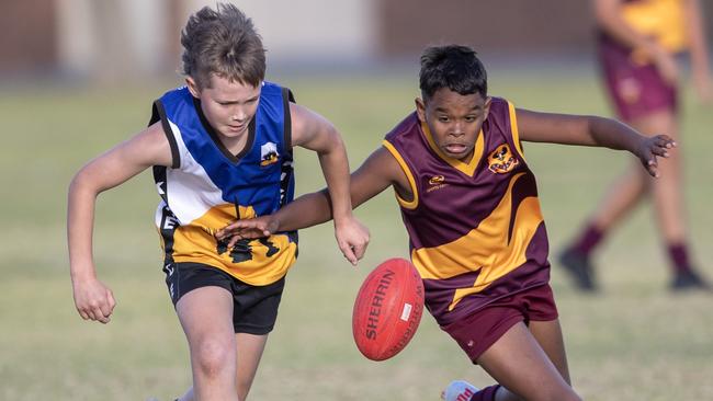 Day three action from the School Sport SA Sapsasa Country Football Carnival as Kangaroo Island and Western Eyre Peninsula square off. Picture: Simon Cross