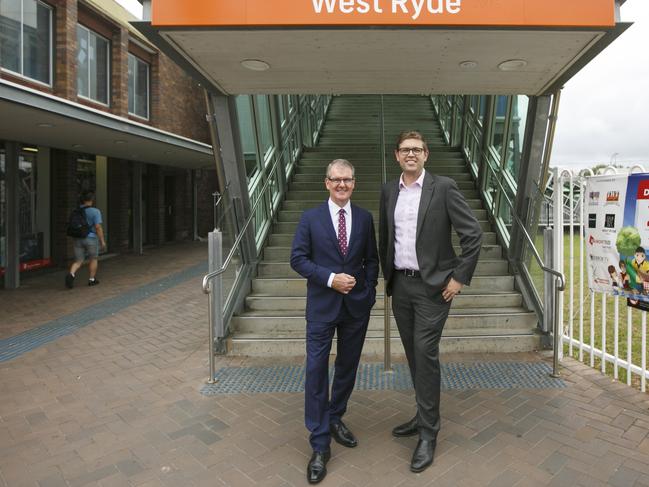 Mr Daley and Cr Laxale at West Ryde train station. Picture: Tim Pascoe