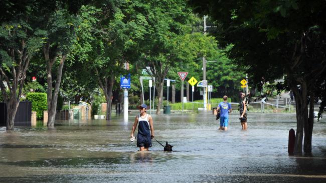 The Brisbane River floods the main thoroughfare in innercity New Farm, Wednesday, January 12, 2011. By this time three evacuation centres had been set up for displaced Brisbane residents.
