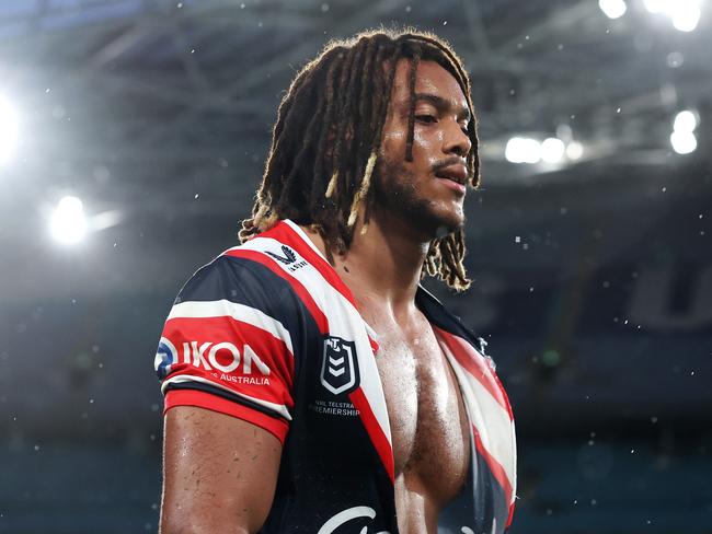 Dom Young leaves the field after being sent off. Picture: Cameron Spencer/Getty Images