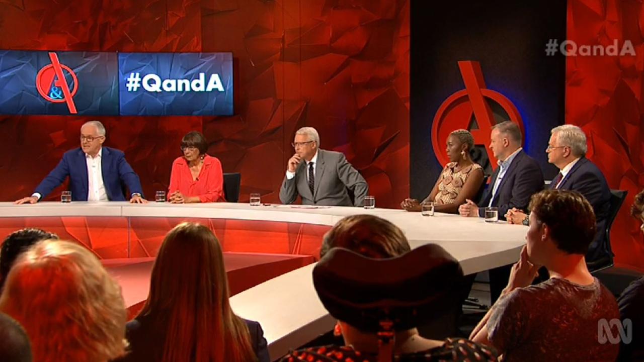 Tonight’s panel of five on host Tony Jones’ final Q&amp;A. Picture: ABC