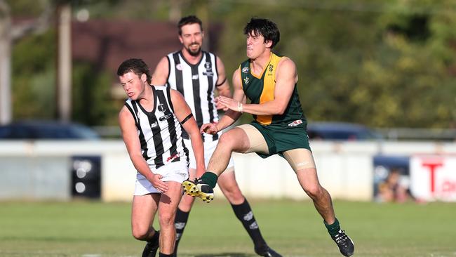 Dean Conier (in green), pictured last season, played in Marion’s drought-breaking victory on Saturday. Picture: Stephen Laffer.