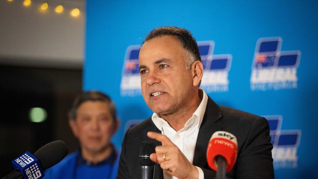 John Pesutto gives a victory speech after the Liberals won the Warrandyte by-election. Picture: Mark Stewart